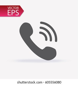 Phone icon in flat style on white background with shadow. Handset icon with waves. Telephone symbol for your design, web, logo, UI. Vector illustration, EPS10.
