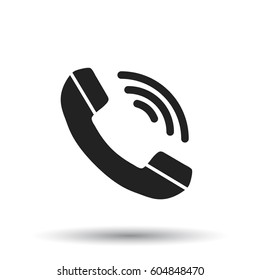 Phone icon. Flat vector illustration. Phone sign symbol with shadow on white background.