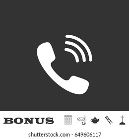 Phone icon flat. White pictogram on black background. Vector illustration symbol and bonus icons