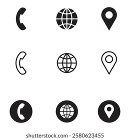 Phone Icon, Globe icon and Location Icon set