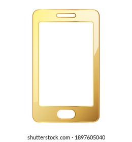 Phone icon. Gold smartphone icon isolated. Vector illustration. Gold symbol of phone