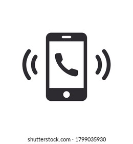 Phone icon. Handset with waves. Telephone signal. Communication symbol. Call Icon. Telephone sign. Call center. Online support sign. Contact form. Incoming call. Smartphone icon. Reminder sign. Alarm.