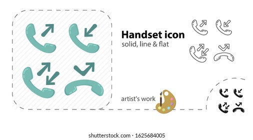 Phone icon. incoming call, outgoing call, missed call icon