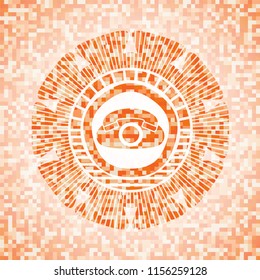 phone icon inside abstract orange mosaic emblem with background