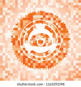 phone icon inside abstract orange mosaic emblem with background