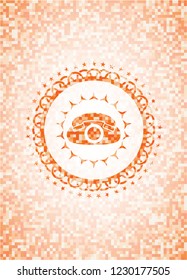 phone icon inside abstract orange mosaic emblem with background