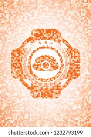 phone icon inside abstract orange mosaic emblem with background
