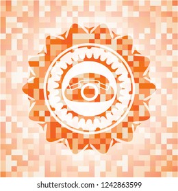 phone icon inside abstract orange mosaic emblem