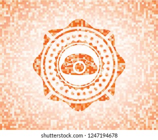 phone icon inside abstract orange mosaic emblem
