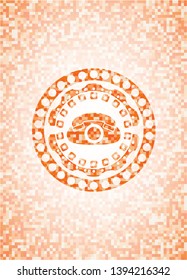 phone icon inside abstract orange mosaic emblem