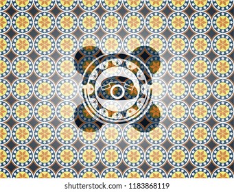 phone icon inside arabesque badge background. arabic decoration.