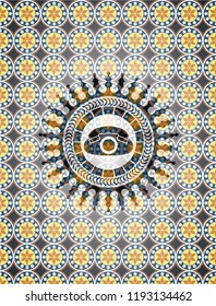 phone icon inside arabesque badge. arabic decoration.