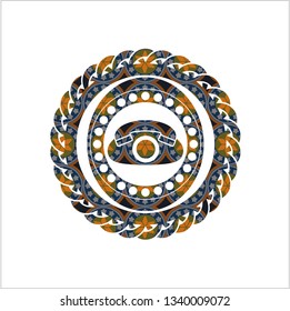 phone icon inside arabesque badge background. arabic decoration.
