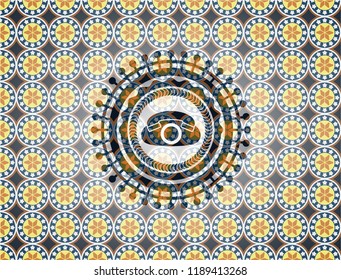 phone icon inside arabesque emblem background. arabic decoration.