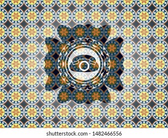 phone icon inside arabesque emblem background. arabic decoration.