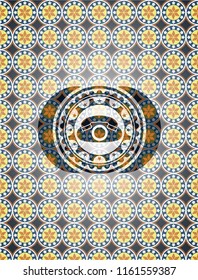phone icon inside arabesque style badge. arabic decoration.