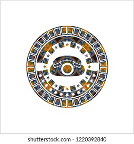 phone icon inside arabesque style emblem. arabic decoration.
