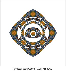 phone icon inside arabesque style emblem. arabic decoration.