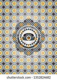 phone icon inside arabesque style emblem. arabic decoration.