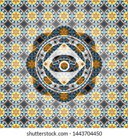 phone icon inside arabesque style badge. arabic decoration.