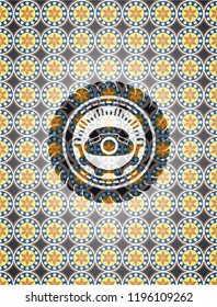 phone icon inside arabic emblem. Arabesque decoration.