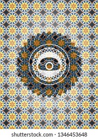 phone icon inside arabic style emblem. Arabesque decoration.