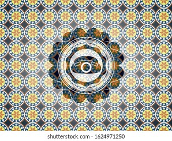 phone icon inside arabic style badge. Arabesque decoration.