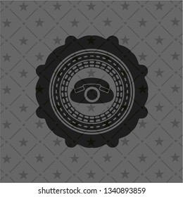 phone icon inside black emblem. Vintage.