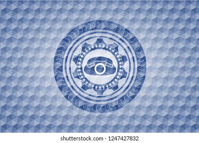 phone icon inside blue badge with geometric pattern background.