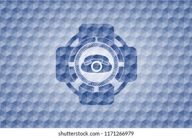 phone icon inside blue hexagon emblem.