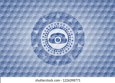 phone icon inside blue hexagon emblem.