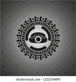 phone icon inside dark emblem. Retro
