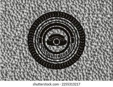 phone icon inside dark emblem with grey bubbles background. Vector Illustration. Detailed. 