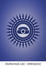 phone icon inside emblem with denim high quality background