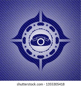phone icon inside emblem with jean high quality background