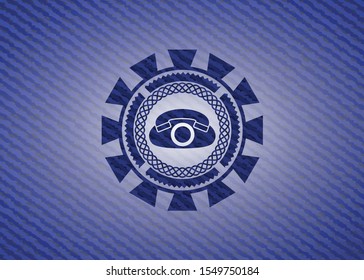 phone icon inside emblem with jean high quality background