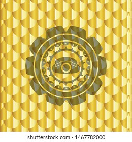 phone icon inside golden emblem. Scales pattern. Vector Illustration. Detailed.