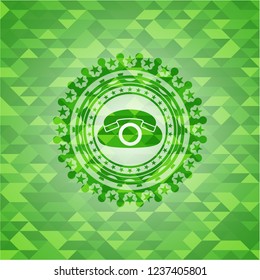 phone icon inside green emblem with mosaic background