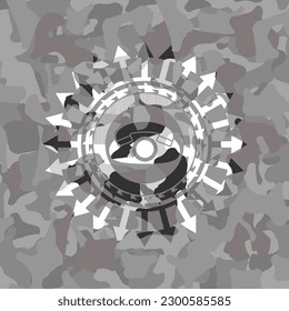 phone icon inside grey camouflage emblem. 