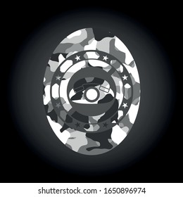 icono del teléfono dentro del emblema camuflado gris