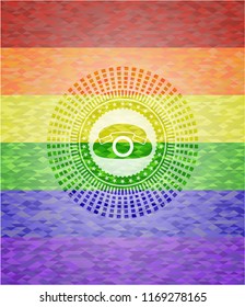 phone icon inside lgbt colors emblem 