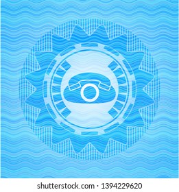 phone icon inside light blue water style emblem.