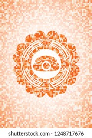 phone icon inside orange mosaic emblem with background