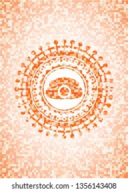 phone icon inside orange mosaic emblem