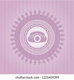 phone icon inside pink emblem. Vintage.