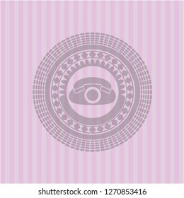 phone icon inside pink emblem. Vintage.
