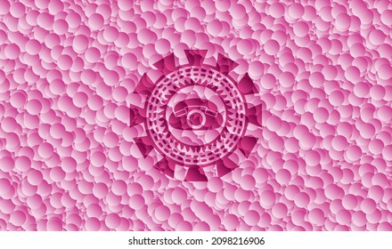 phone icon inside pink emblem with bubbles background. Vector Illustration. Detailed. 