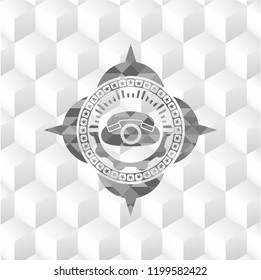 phone icon inside realistic grey emblem with cube white background