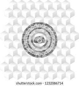 phone icon inside realistic grey emblem with geometric cube white background