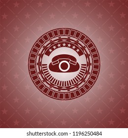 phone icon inside realistic red emblem